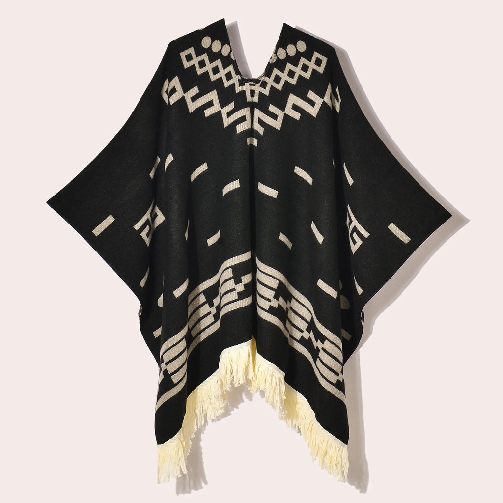 Poncho Plaid Ethnique Bleu