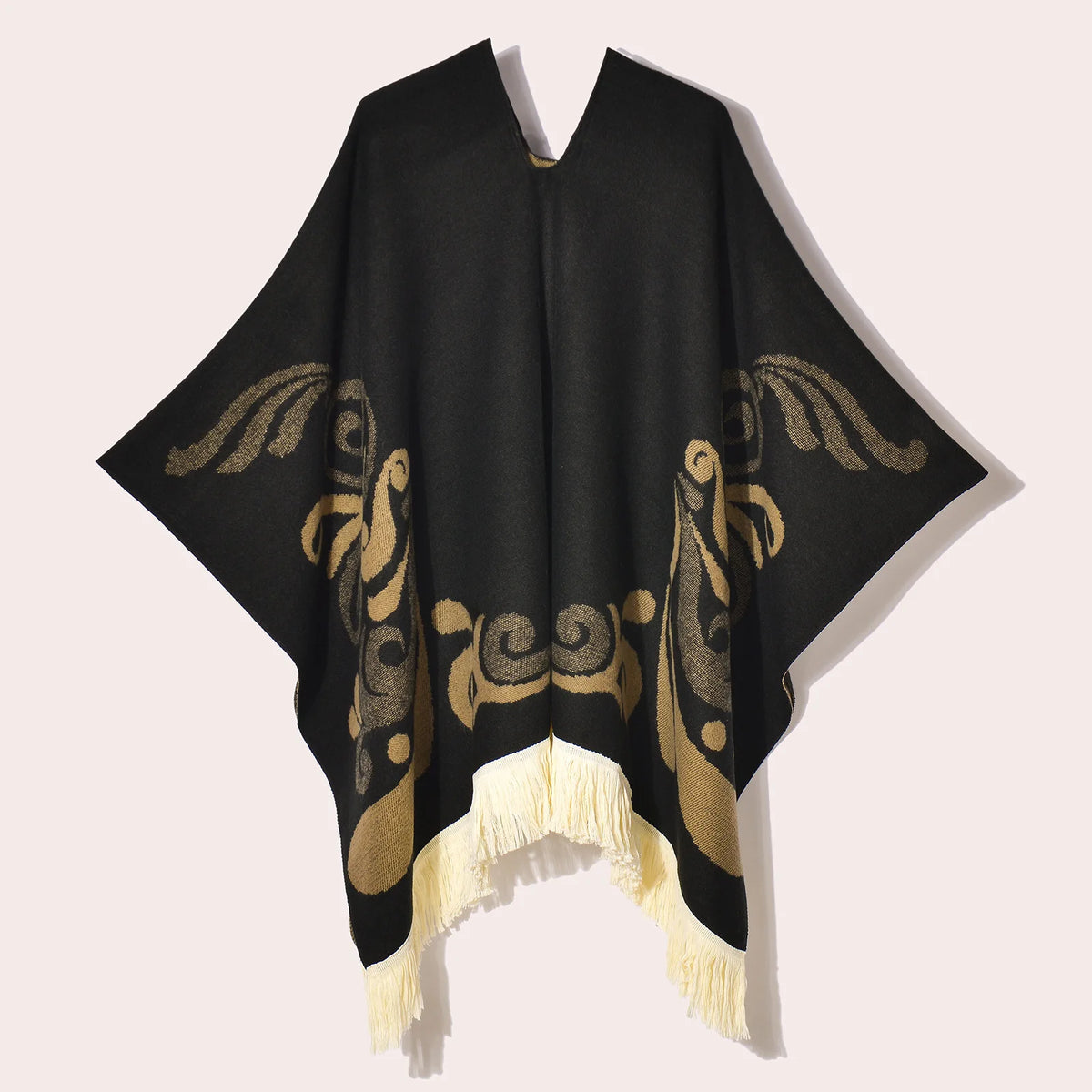 Poncho Noir à Franges