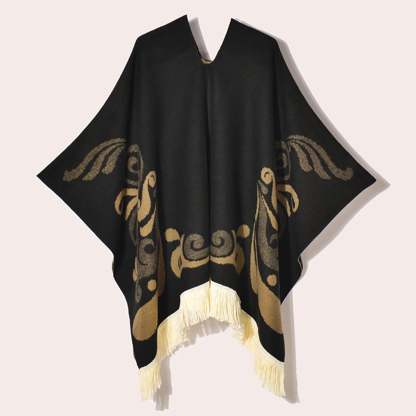 Poncho Noir à Franges