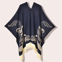 Poncho Plaid Ethnique Bleu