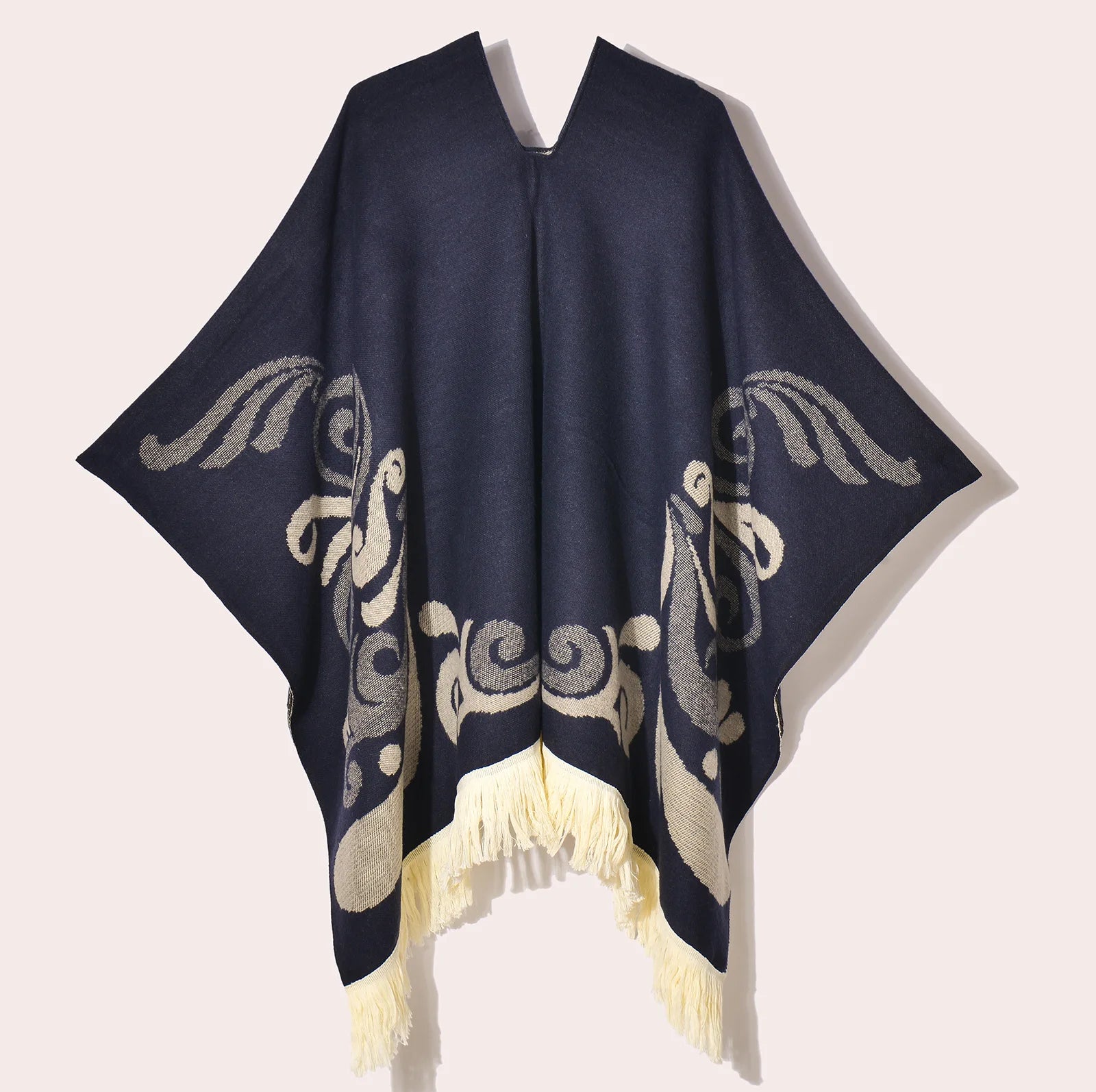 Poncho Plaid Ethnique Bleu