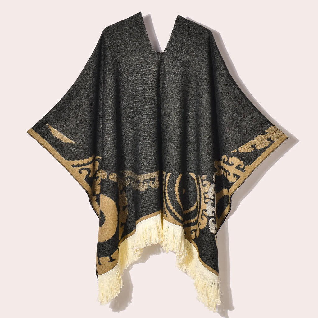 Poncho Noir à Franges