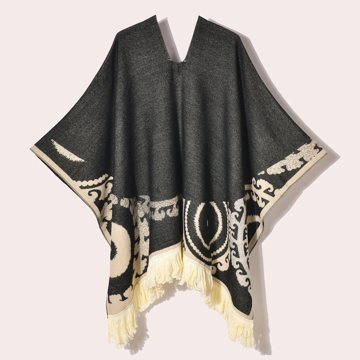 Poncho Noir à Franges
