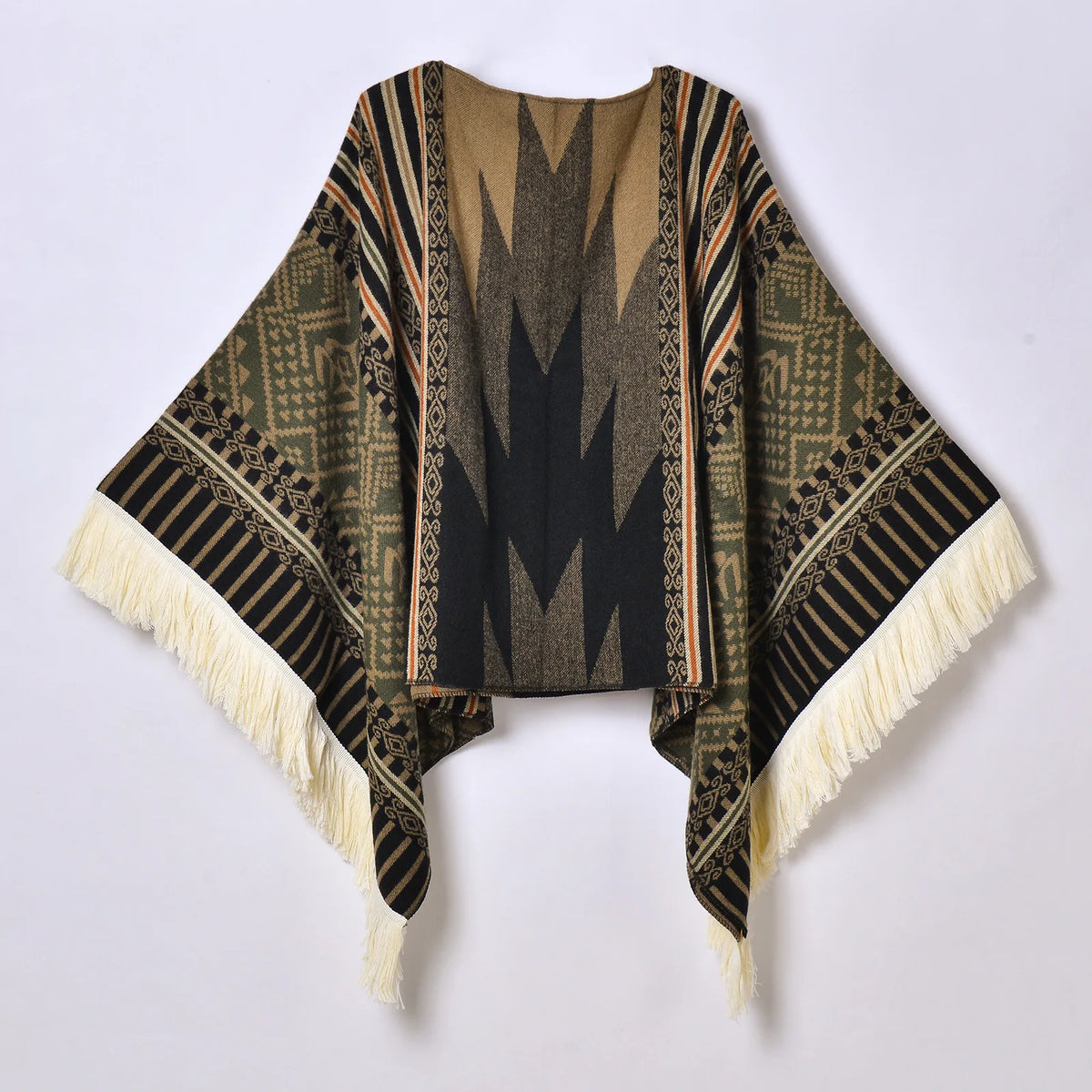 Poncho Plaid Ethnique Bleu
