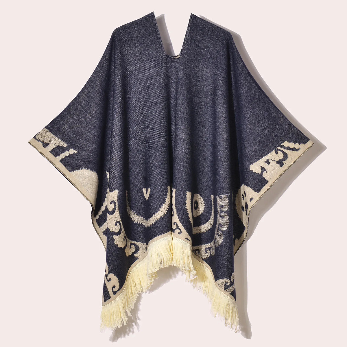 Poncho Noir à Franges