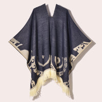 Poncho Plaid Ethnique Bleu