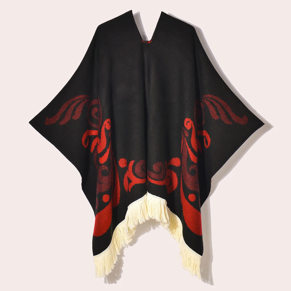 Poncho Noir à Franges