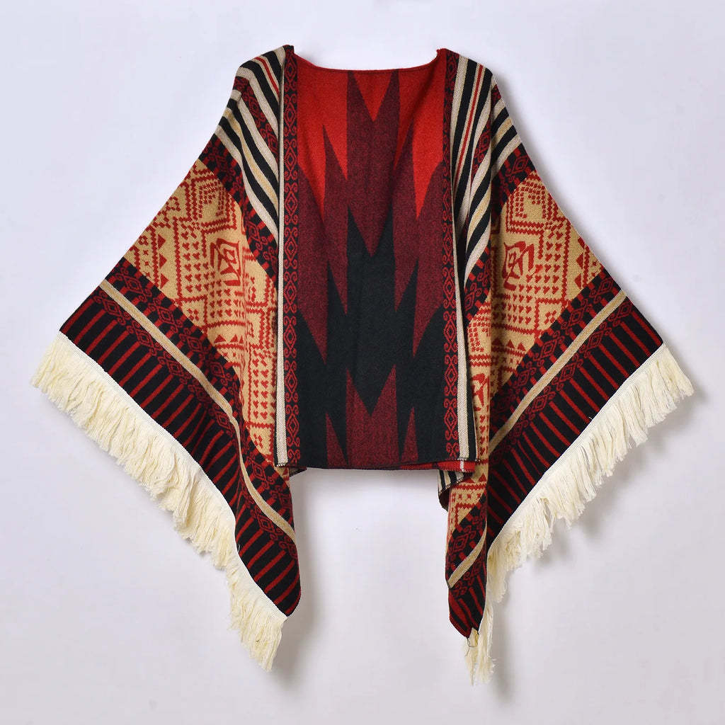 Poncho Noir à Franges