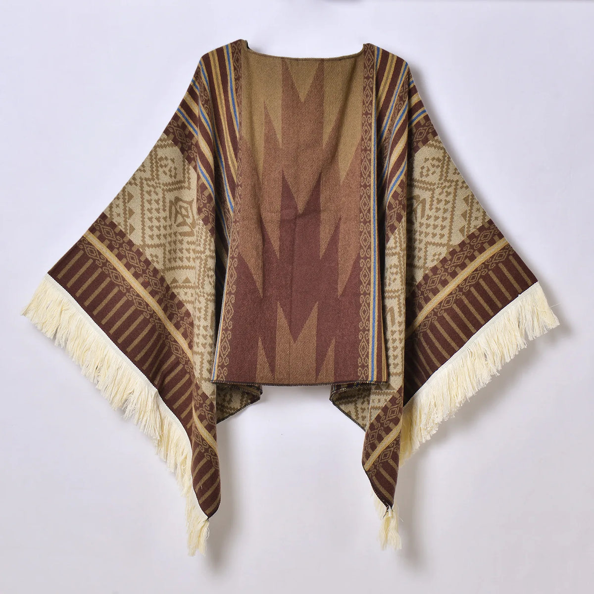 Poncho Plaid Ethnique Bleu