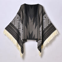 Poncho Plaid Ethnique Bleu