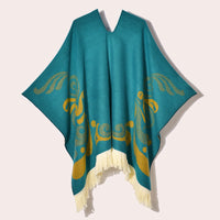 Poncho Plaid Ethnique Bleu