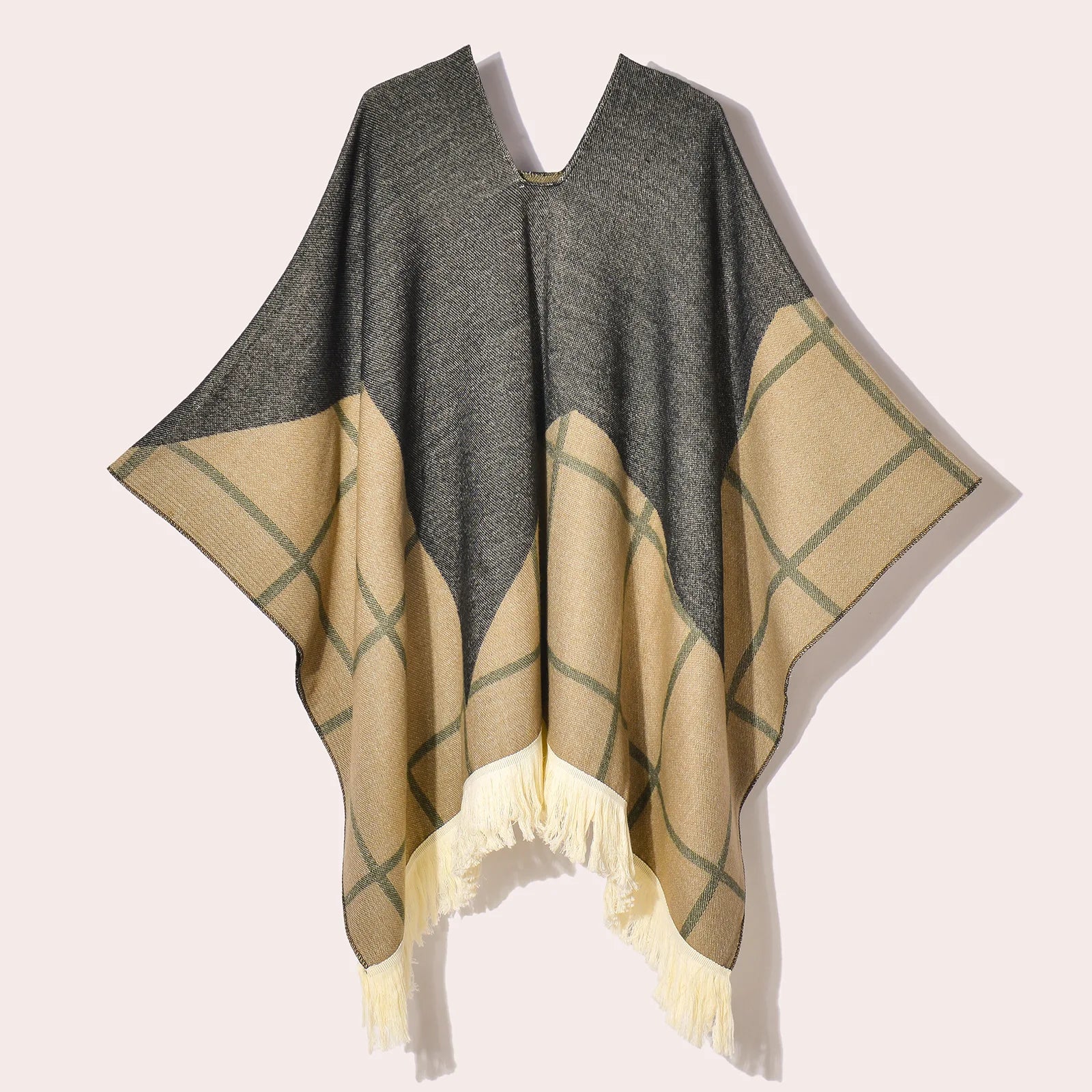 Poncho Plaid Ethnique Bleu
