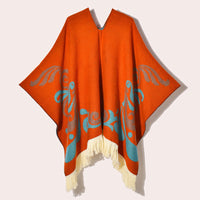 Poncho Plaid Ethnique Bleu