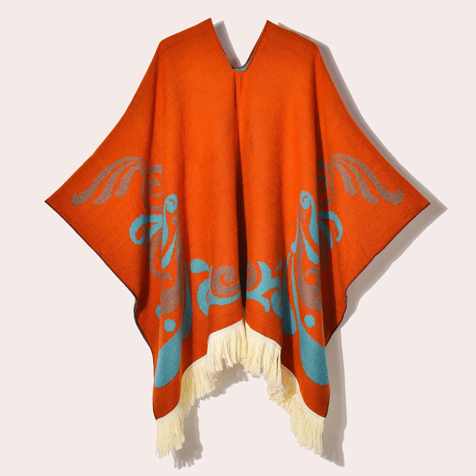Poncho Plaid Ethnique Bleu