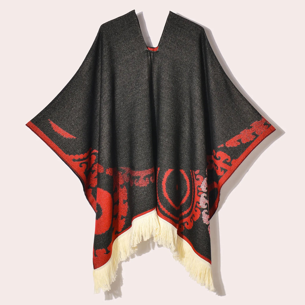 Poncho Noir à Franges
