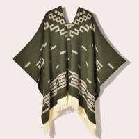 Poncho Plaid Ethnique Bleu