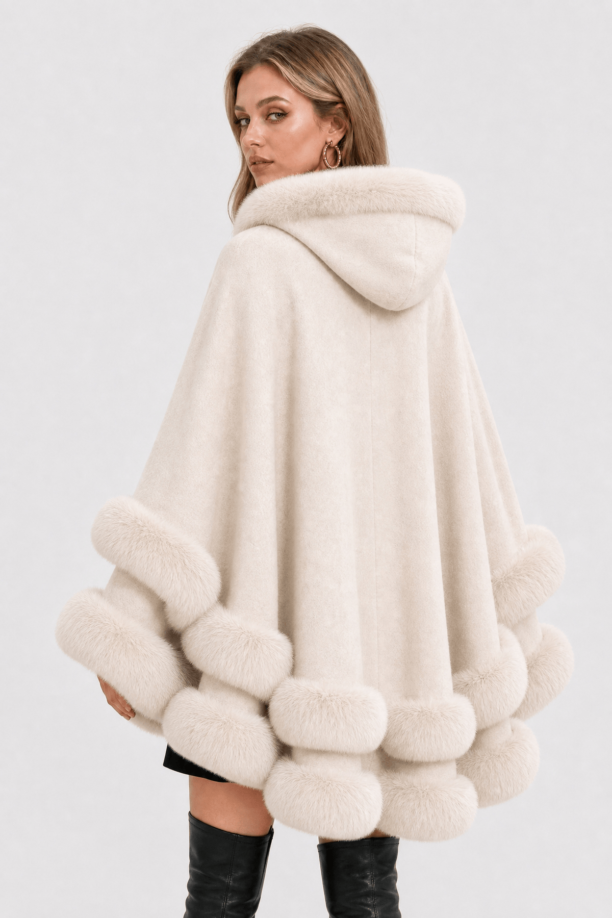 Cape Longue d'Hiver Femme Fourrure