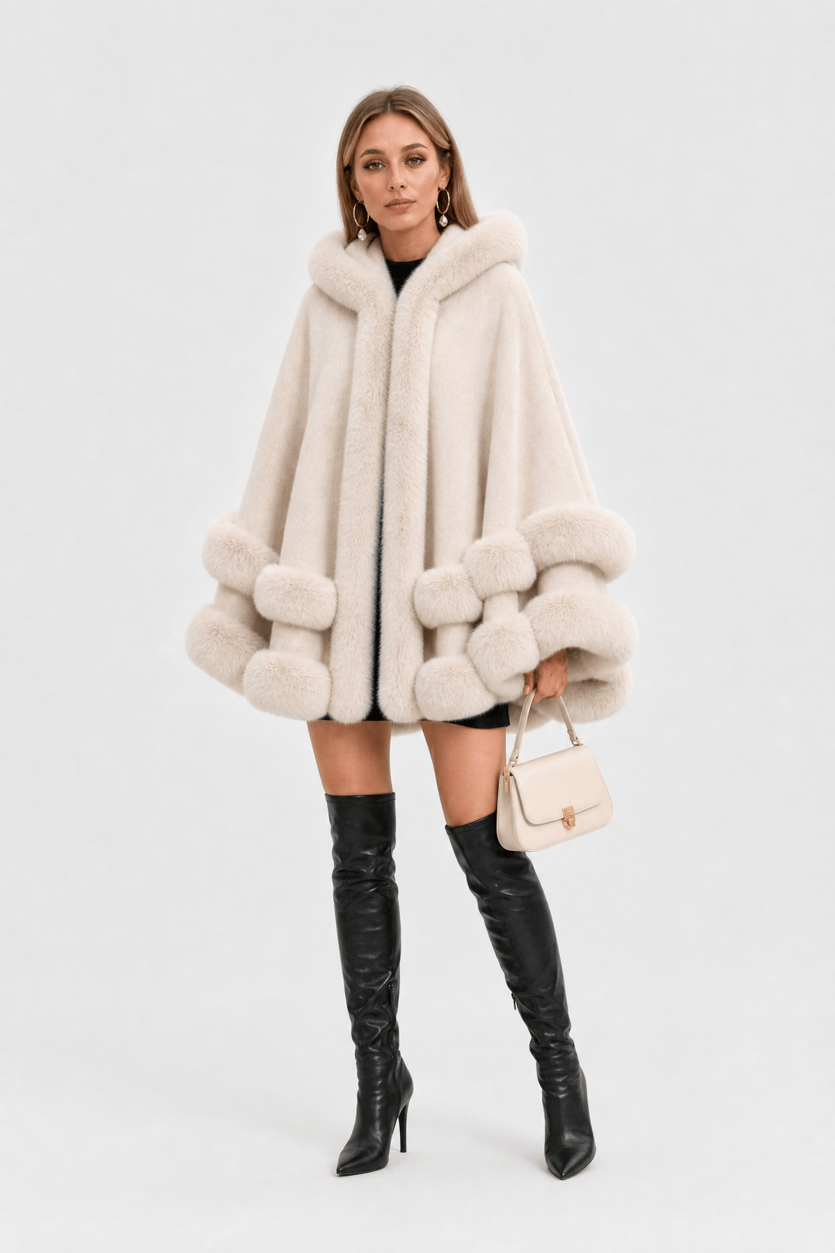 Cape Longue d'Hiver Femme Fourrure