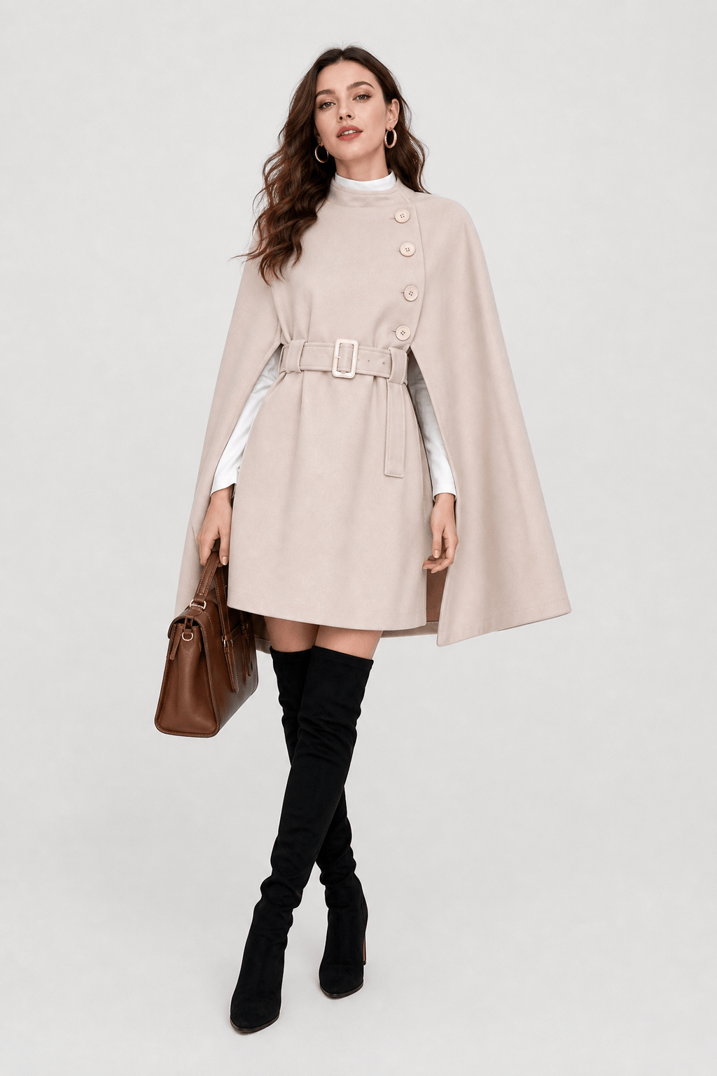 Cape Manteau Femme avec Ceinture