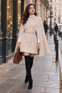 Cape Manteau Femme avec Ceinture