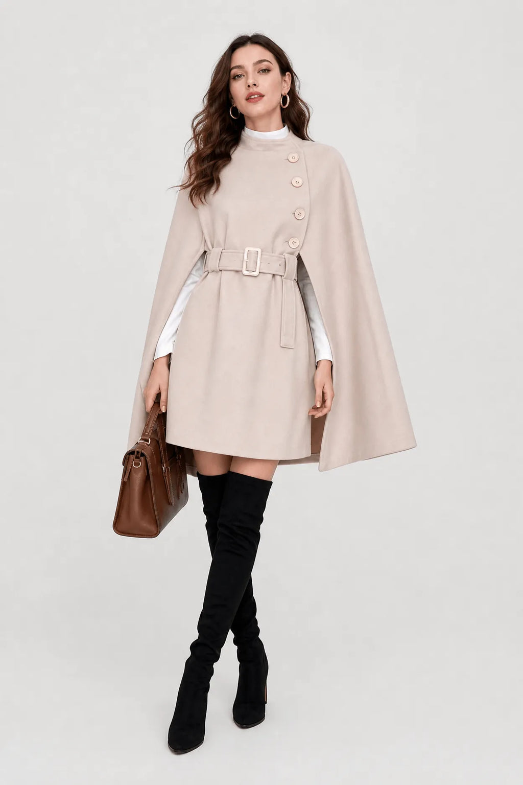 Cape Manteau Femme avec Ceinture