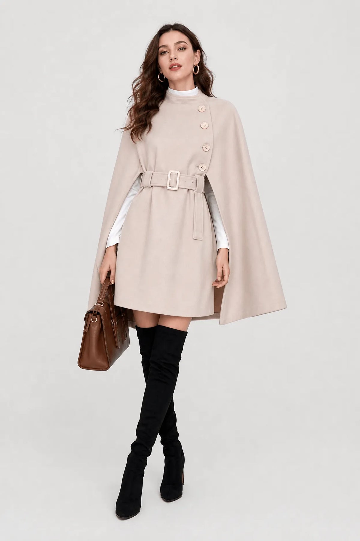 Cape Manteau Femme avec Ceinture