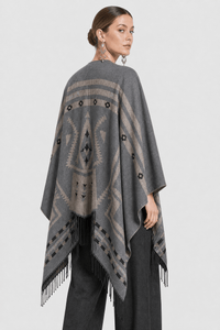 Poncho Cape Hiver Ethnique Gris