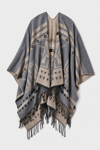 Poncho Cape Hiver Ethnique Gris
