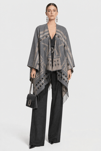 Poncho Cape Hiver Ethnique Gris