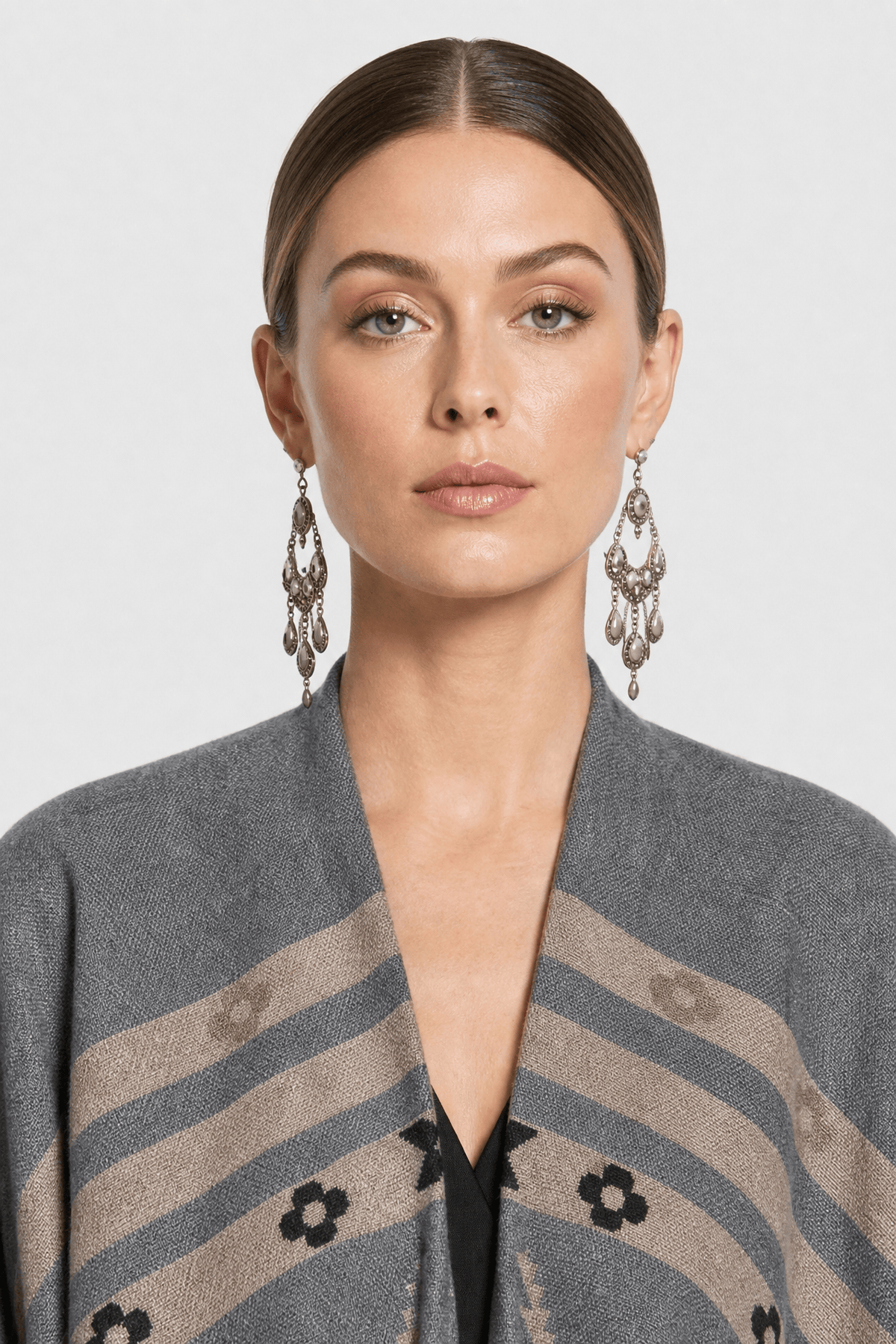 Poncho Cape Hiver Ethnique Gris