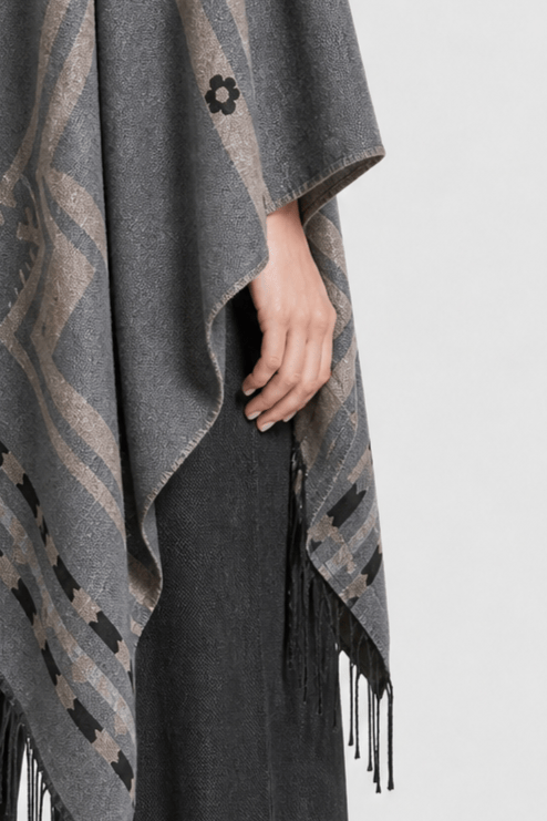 Poncho Cape Hiver Ethnique Gris