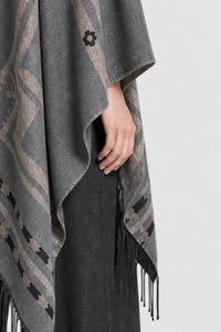Poncho Cape Hiver Ethnique Gris