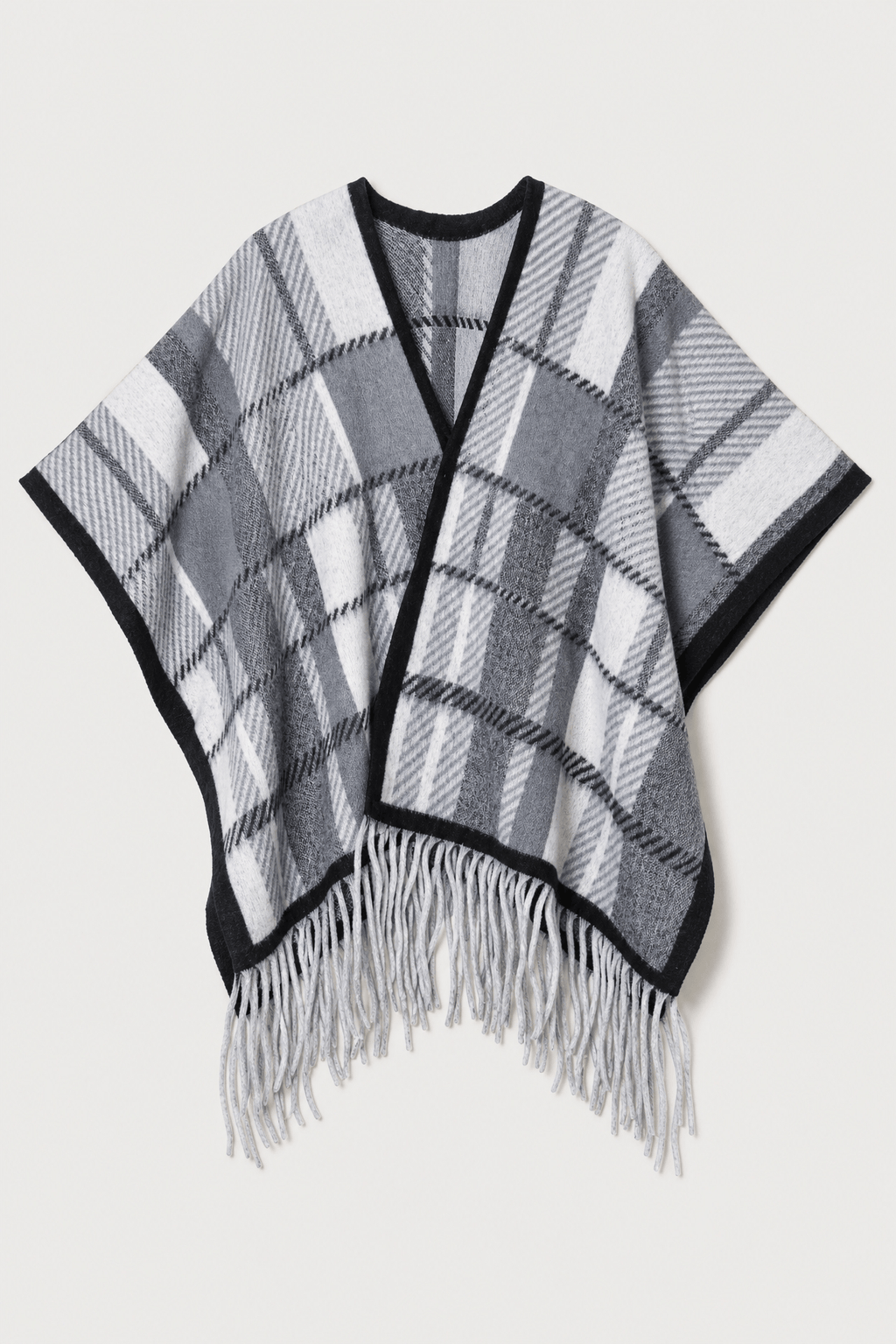 Poncho Femme à Franges Gris