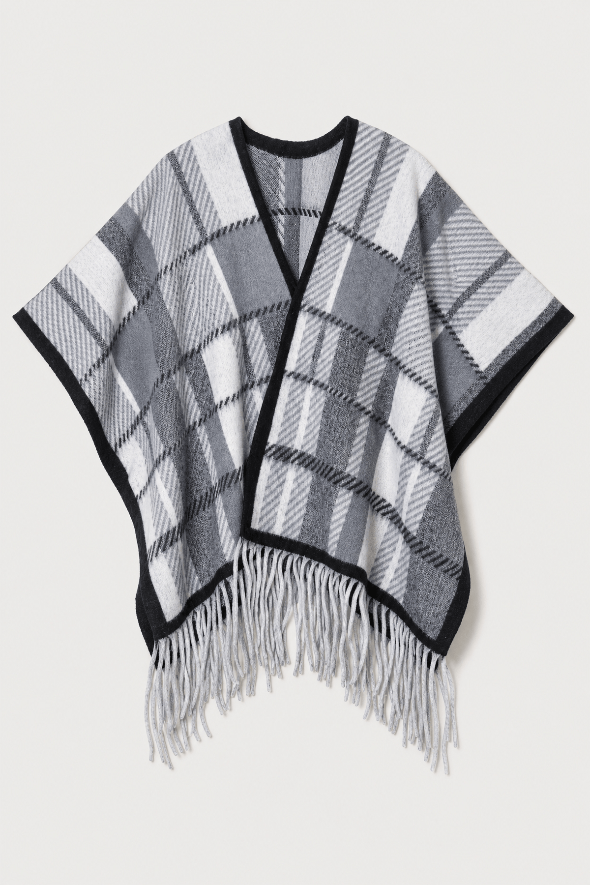 Poncho Femme à Franges Gris