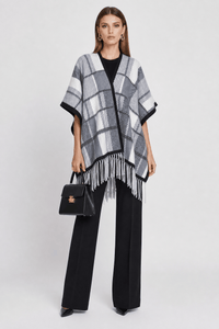 Poncho Femme à Franges Gris