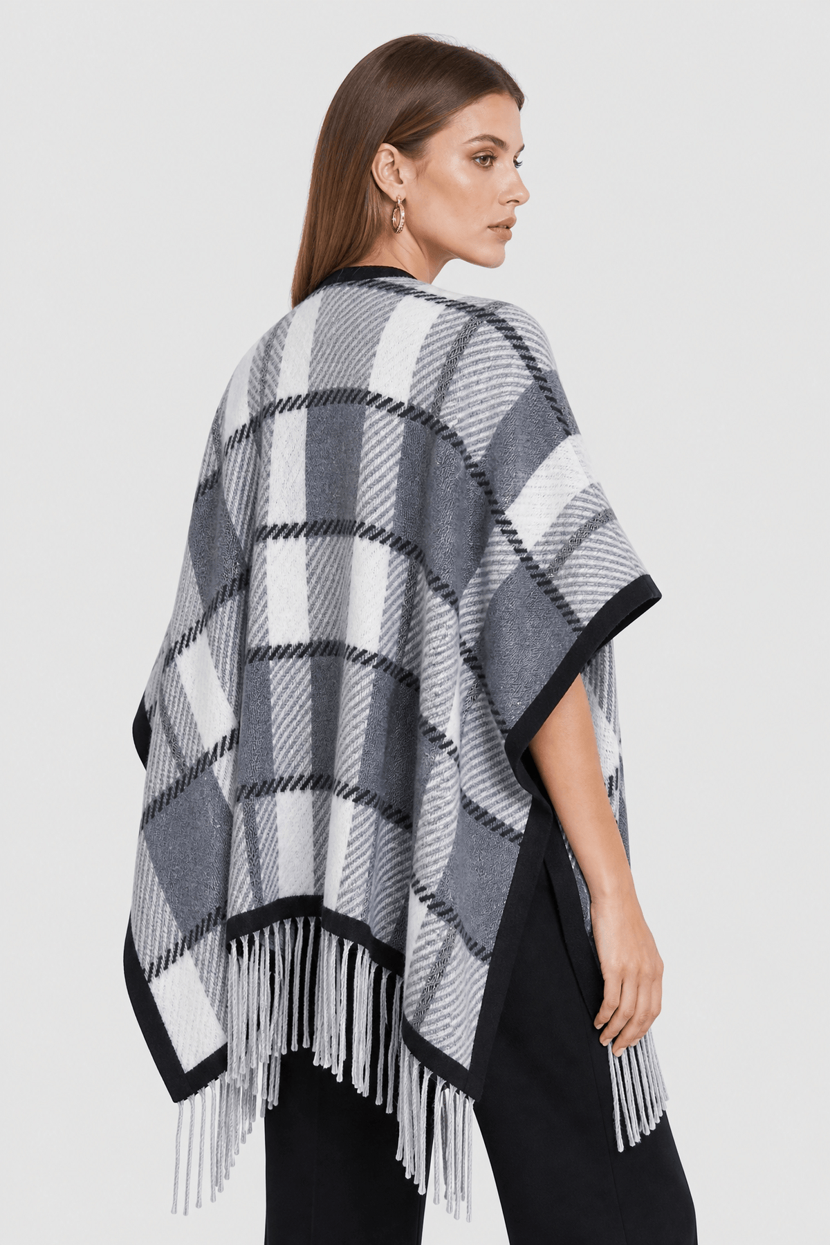 Poncho Femme à Franges Gris
