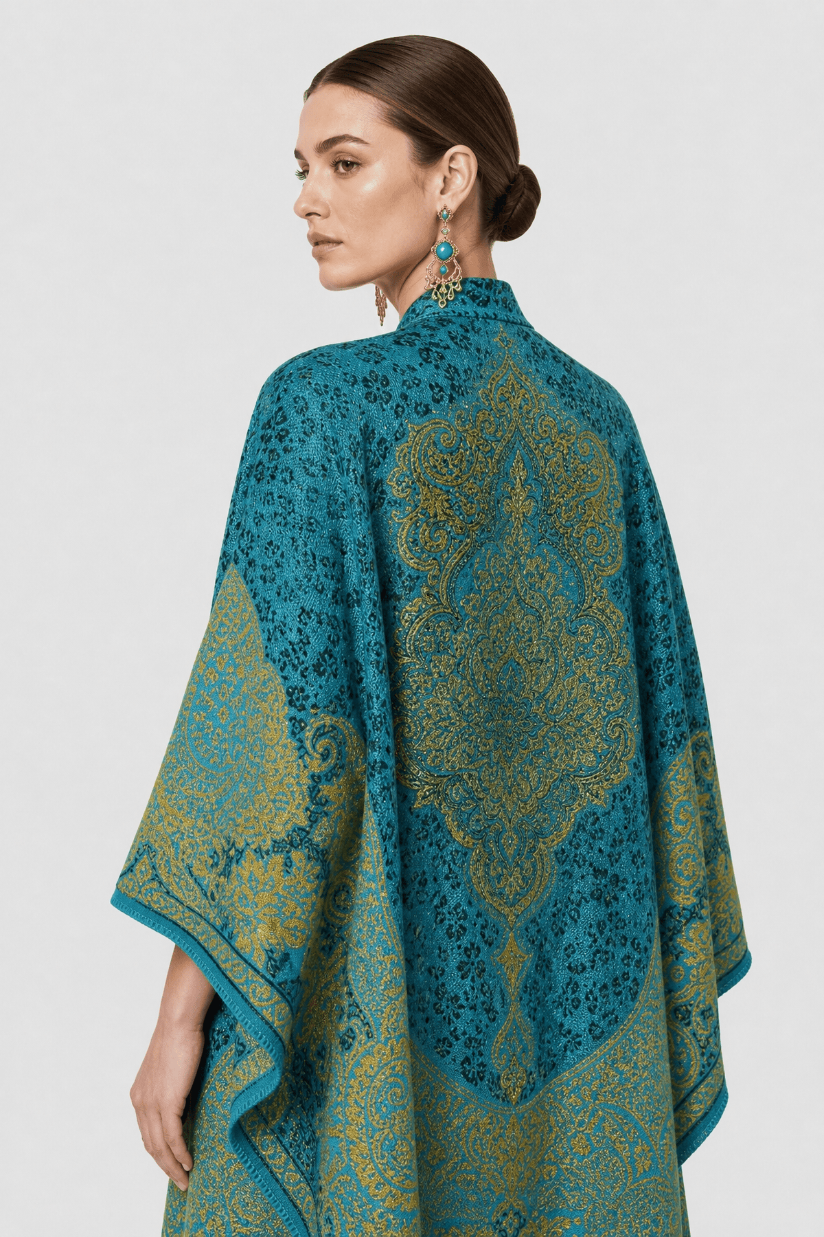 Poncho Femme Cachemire Ethnique Bleu