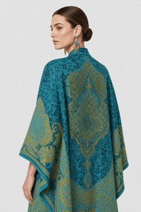 Poncho Femme Cachemire Ethnique Bleu