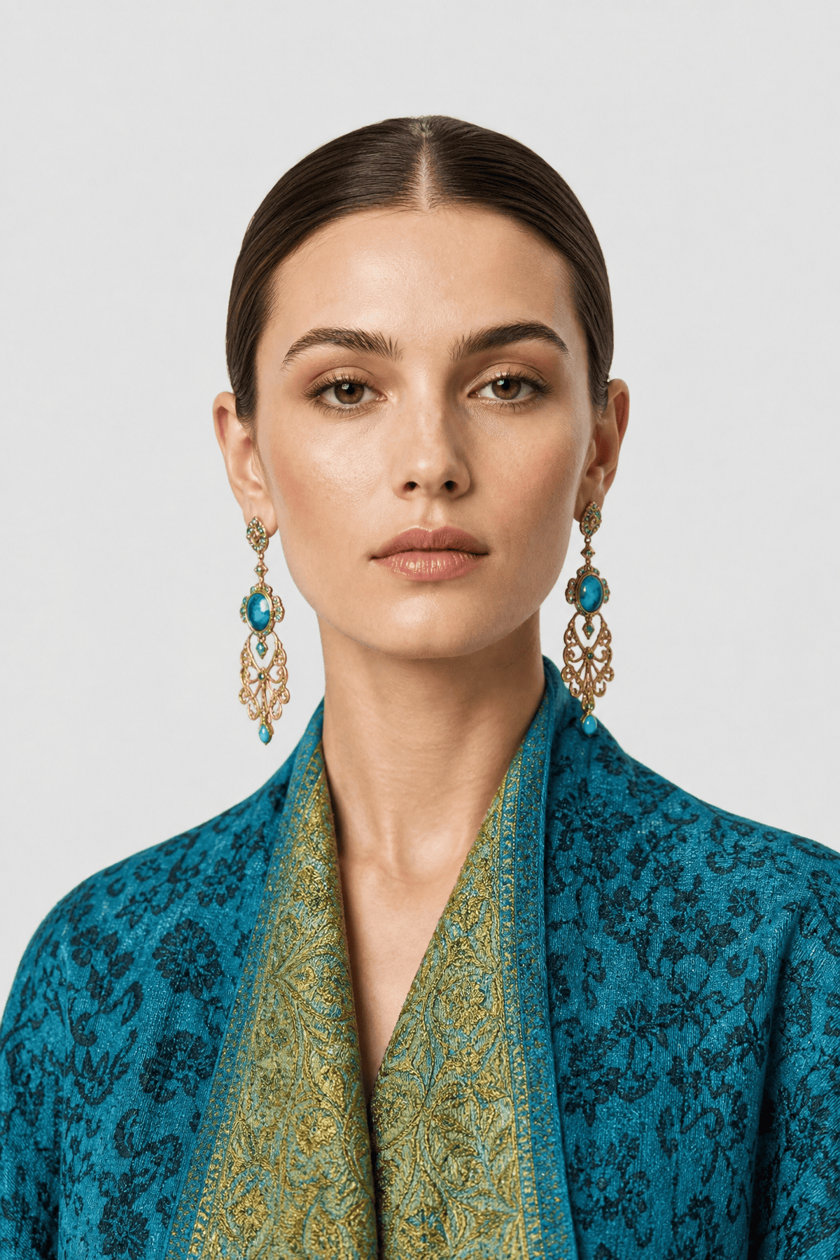 Poncho Femme Cachemire Ethnique Bleu