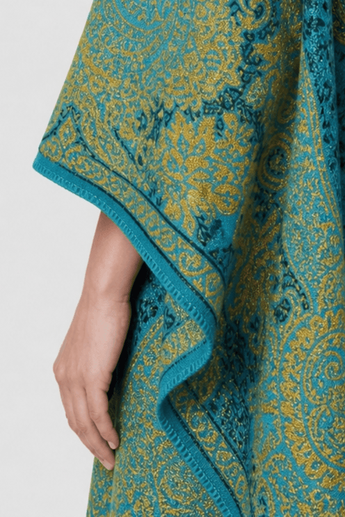 Poncho Femme Cachemire Ethnique Bleu