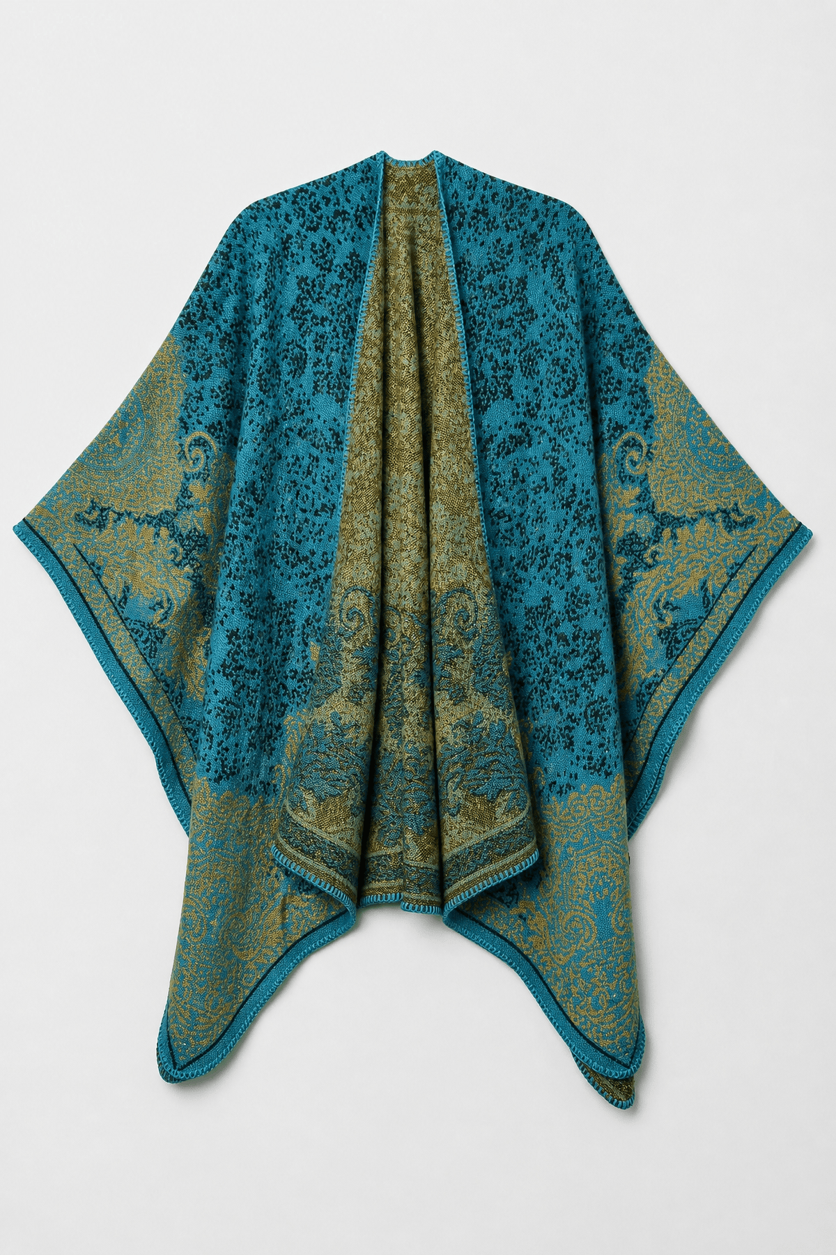 Poncho Femme Cachemire Ethnique Bleu