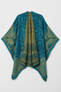 Poncho Femme Cachemire Ethnique Bleu