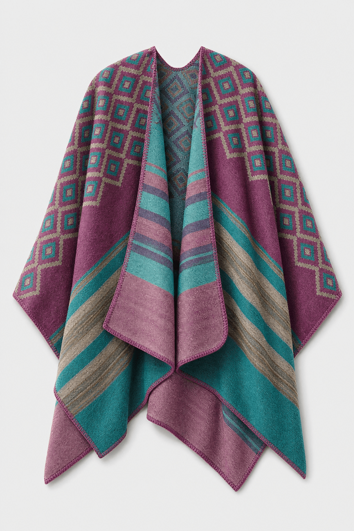 Poncho Femme Cape Motif Coloré