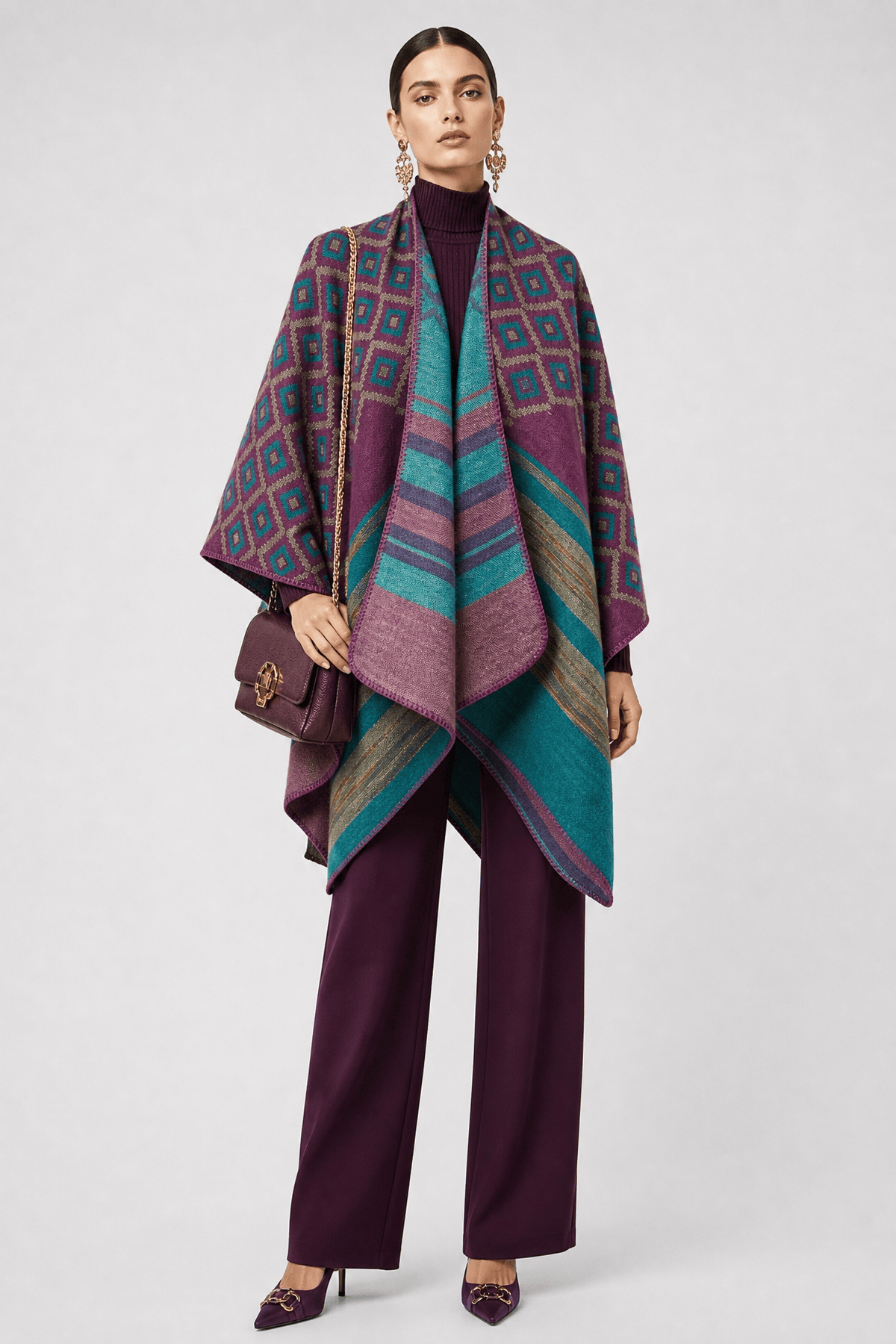 Poncho Femme Cape Motif Coloré