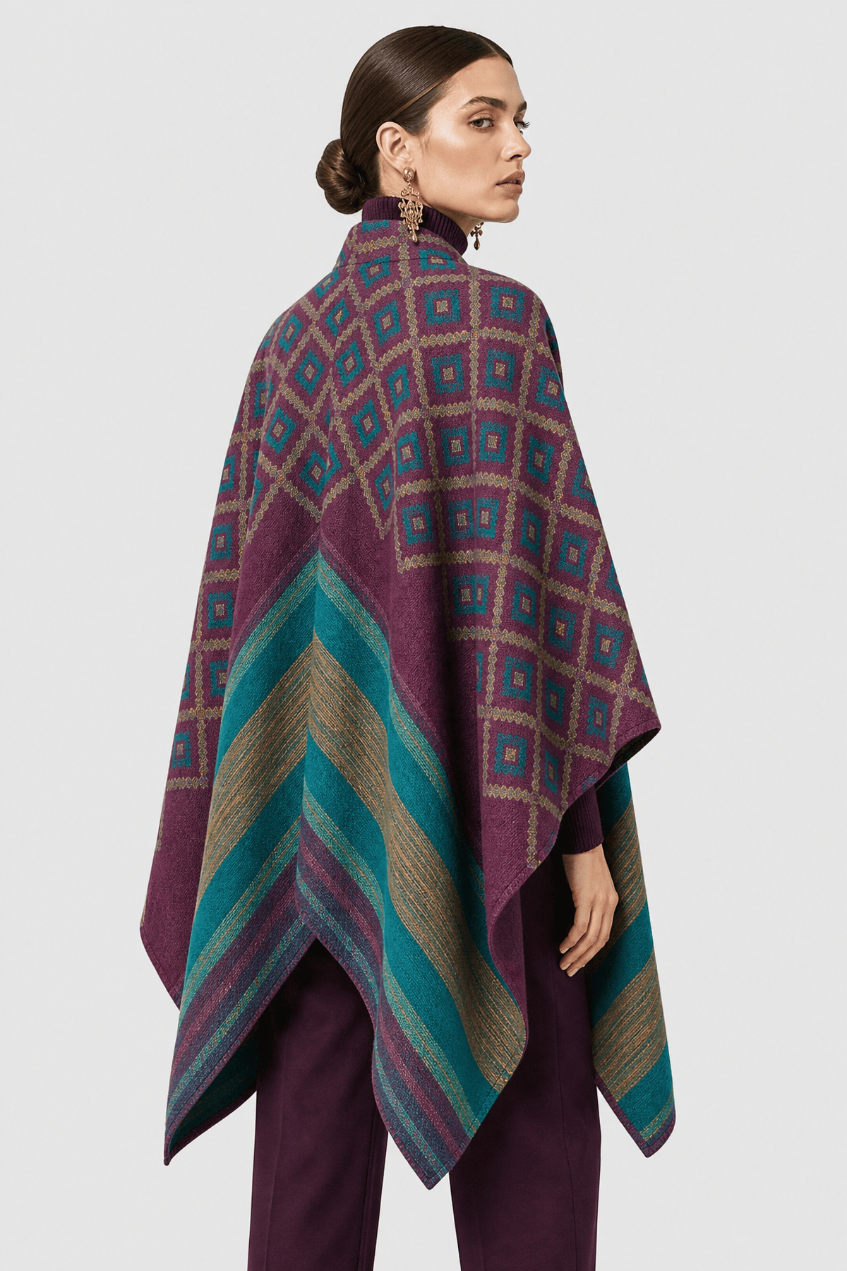 Poncho Femme Cape Motif Coloré