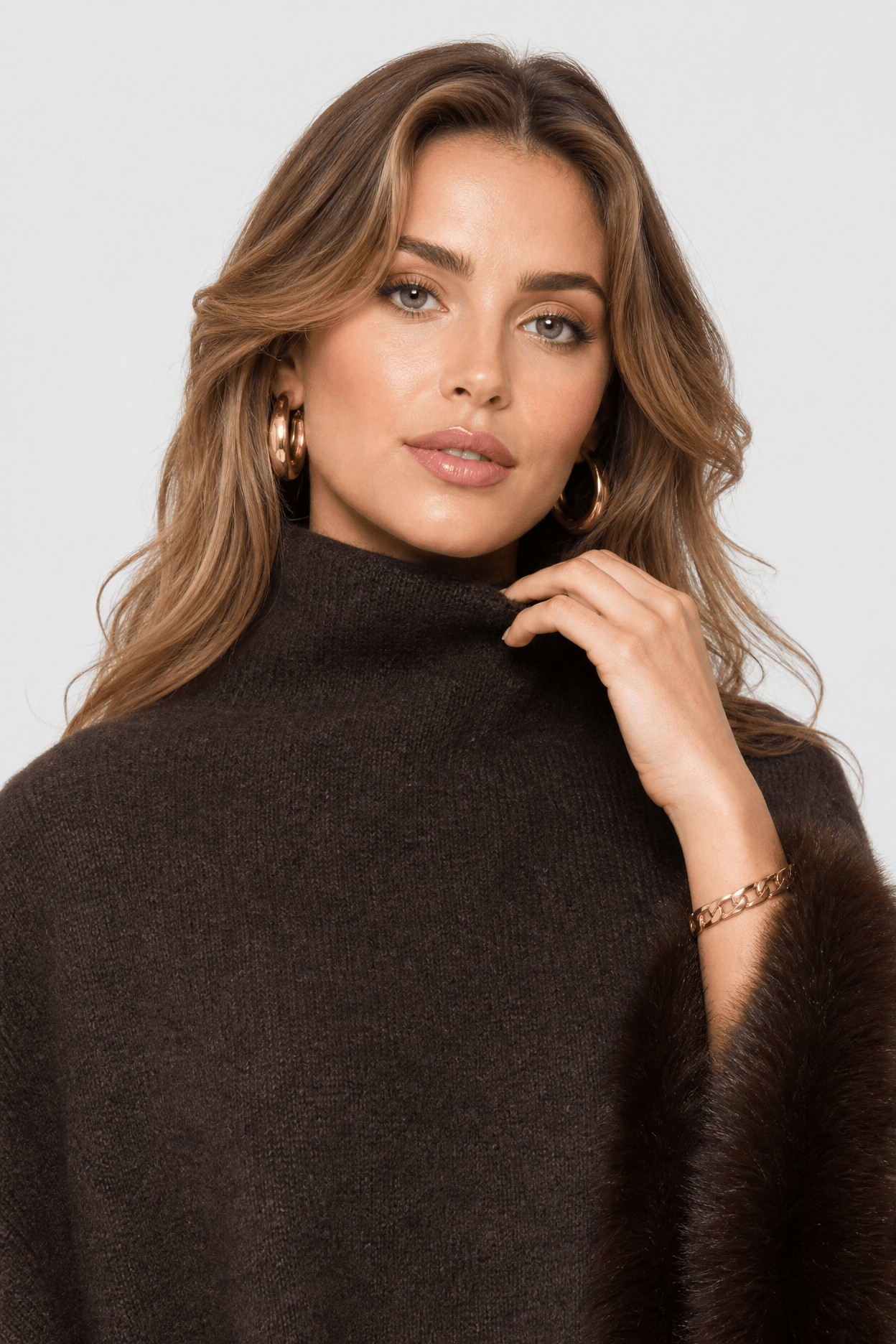 Poncho Femme Chaud avec Fourrure