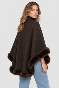 Poncho Femme Chaud avec Fourrure