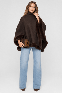 Poncho Femme Chaud avec Fourrure