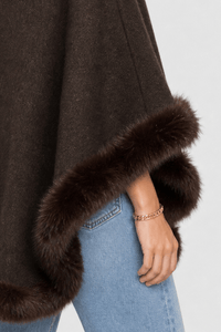 Poncho Femme Chaud avec Fourrure