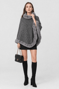 Poncho Femme Col Fourrure